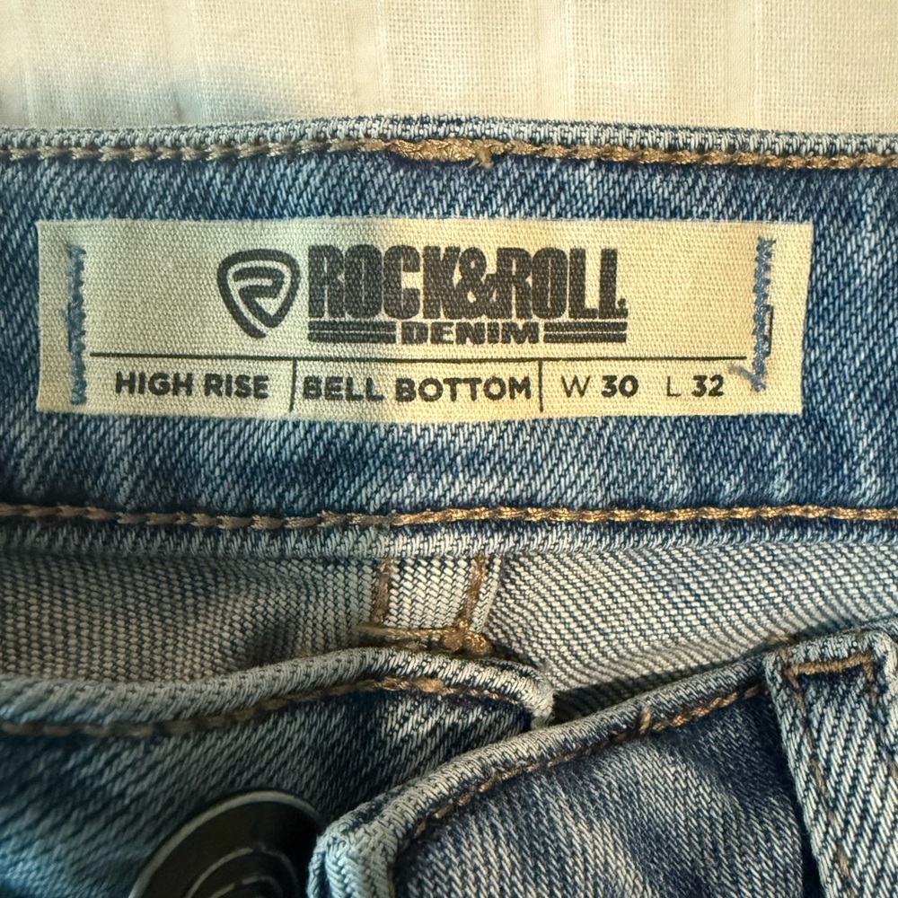 Rock & Roll Denim Women's High Rise Bell Bottom Jeans - Classic Blue